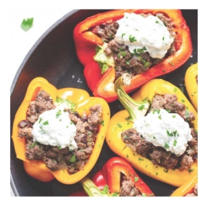 Greek stuffed peppers (beef, rice and feta)